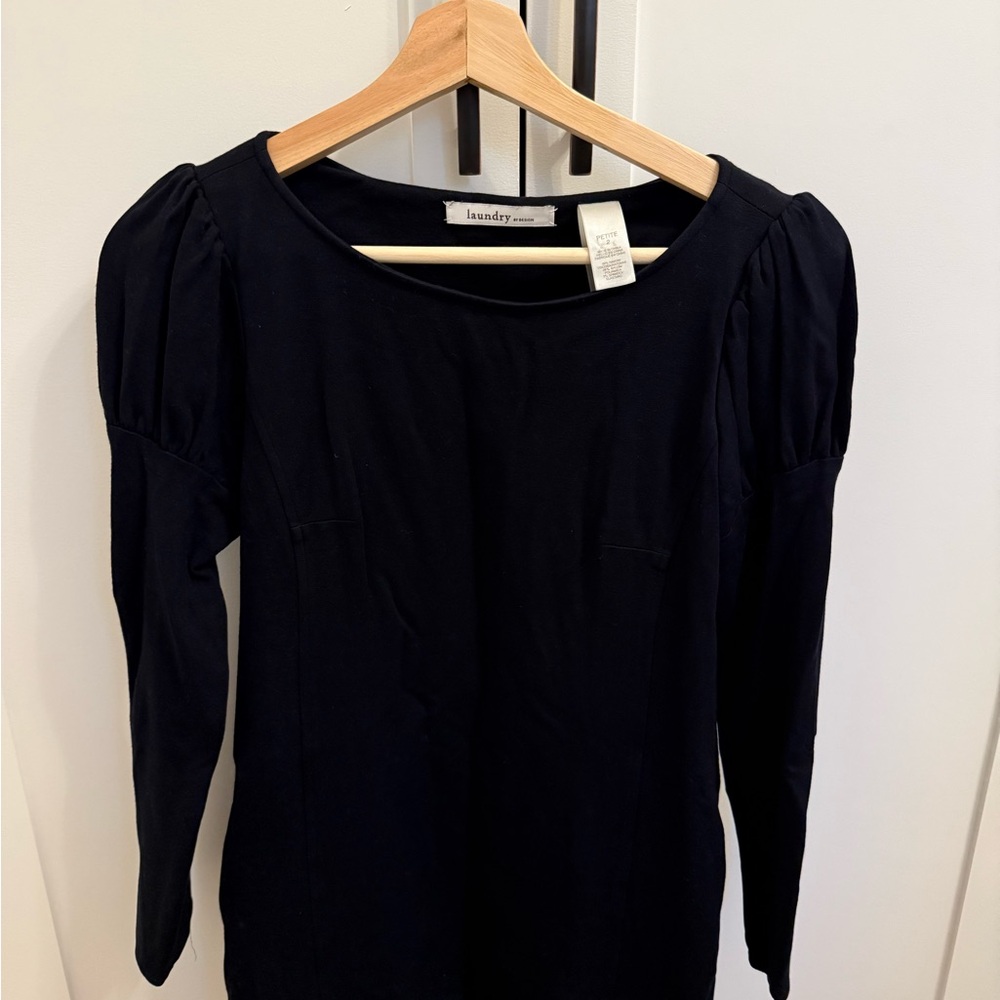 Laundry by Design Black Ruched Long Sleeve Mini Dress